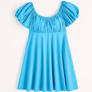 Blue puff sleeve babydoll sundress